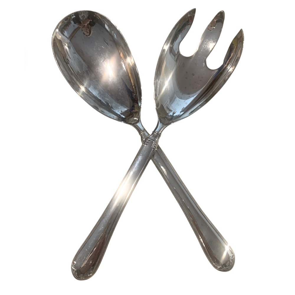 Regal Silver Hong Kong Silver Plated Serving Set Salad 2 Pc Shiny Spoon & Fork